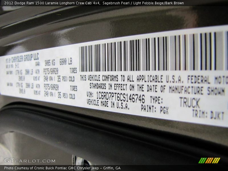 Sagebrush Pearl / Light Pebble Beige/Bark Brown 2012 Dodge Ram 1500 Laramie Longhorn Crew Cab 4x4