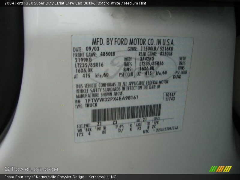 2004 F350 Super Duty Lariat Crew Cab Dually Oxford White Color Code Z1