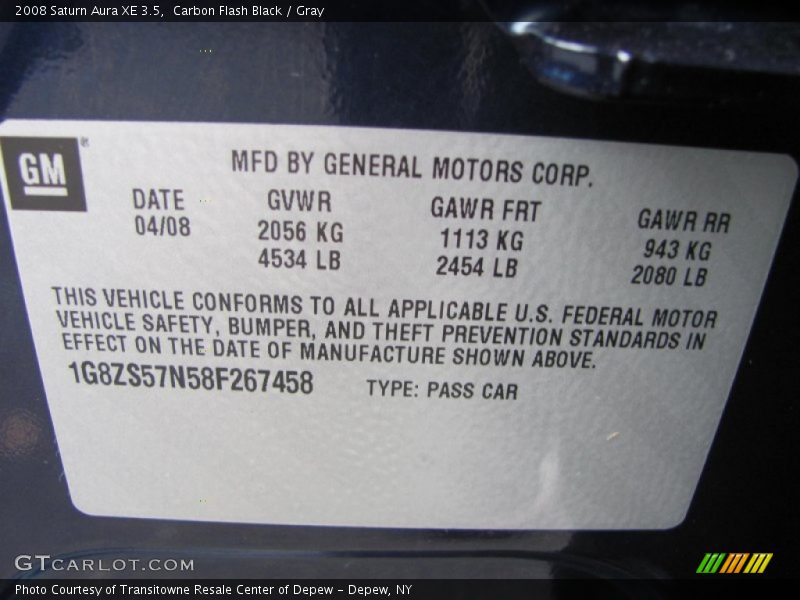Carbon Flash Black / Gray 2008 Saturn Aura XE 3.5