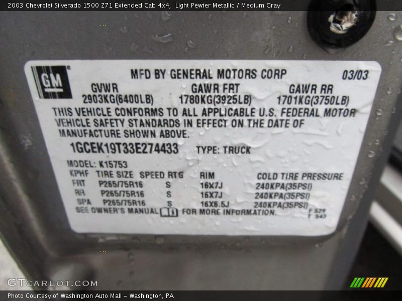 Light Pewter Metallic / Medium Gray 2003 Chevrolet Silverado 1500 Z71 Extended Cab 4x4