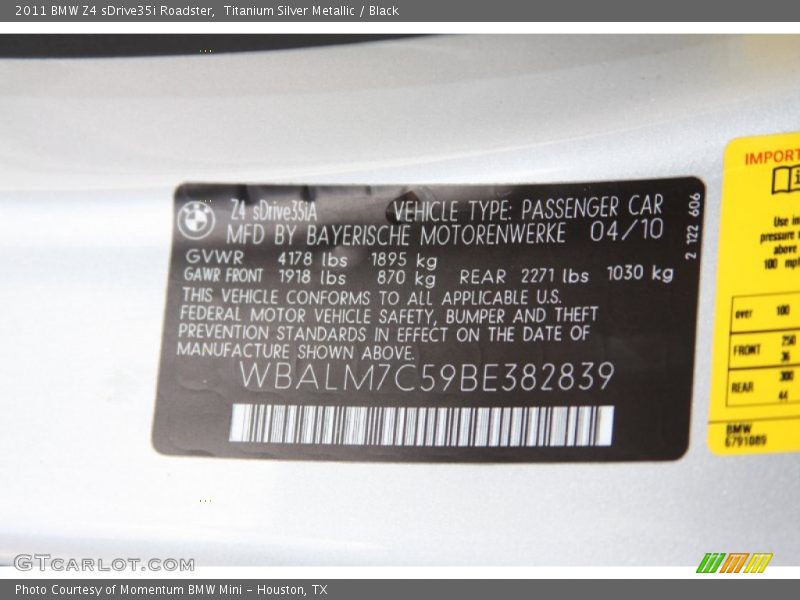 Titanium Silver Metallic / Black 2011 BMW Z4 sDrive35i Roadster