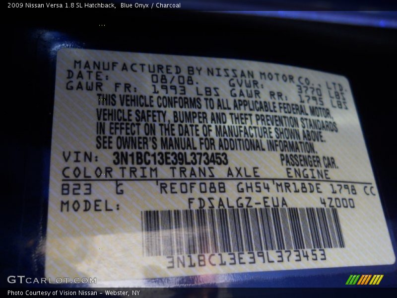 Blue Onyx / Charcoal 2009 Nissan Versa 1.8 SL Hatchback