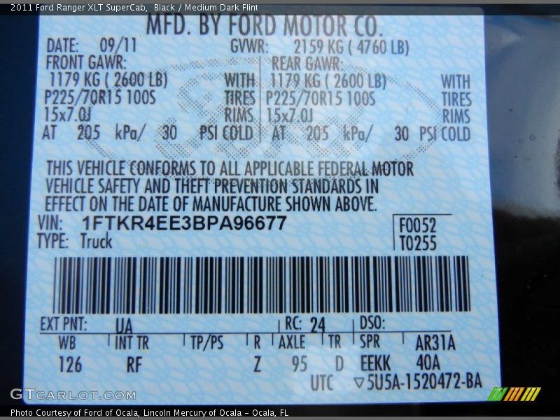 Black / Medium Dark Flint 2011 Ford Ranger XLT SuperCab