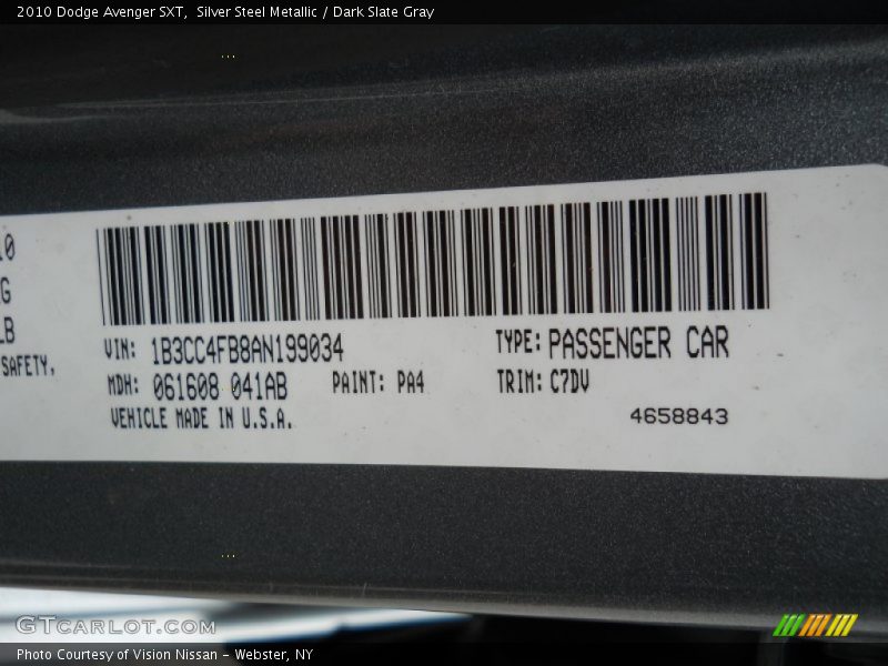 Silver Steel Metallic / Dark Slate Gray 2010 Dodge Avenger SXT
