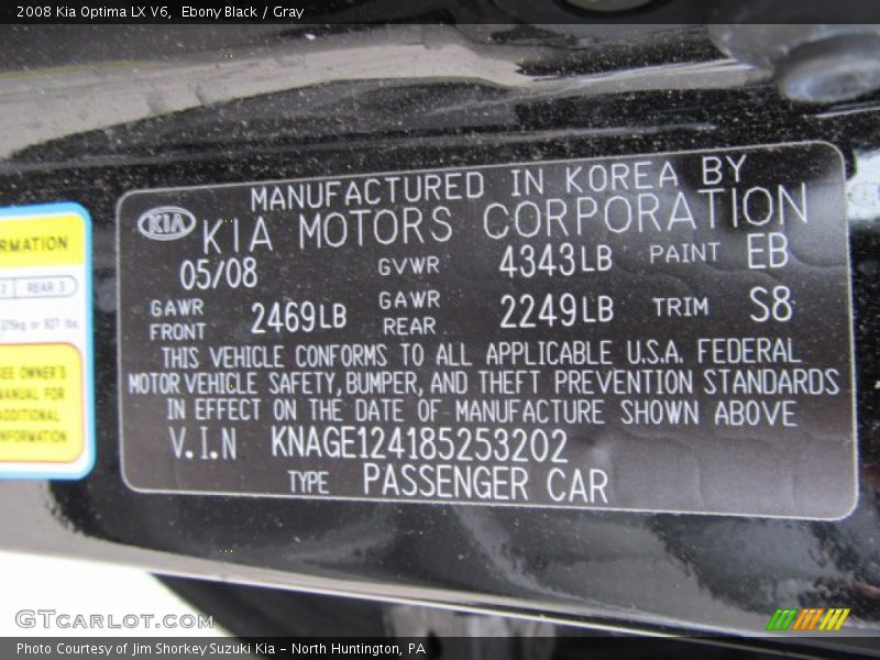 Ebony Black / Gray 2008 Kia Optima LX V6