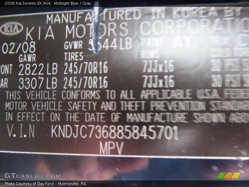 Midnight Blue / Gray 2008 Kia Sorento EX 4x4