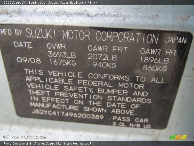 Vapor Blue Metallic / Black 2009 Suzuki SX4 Touring Sport Sedan