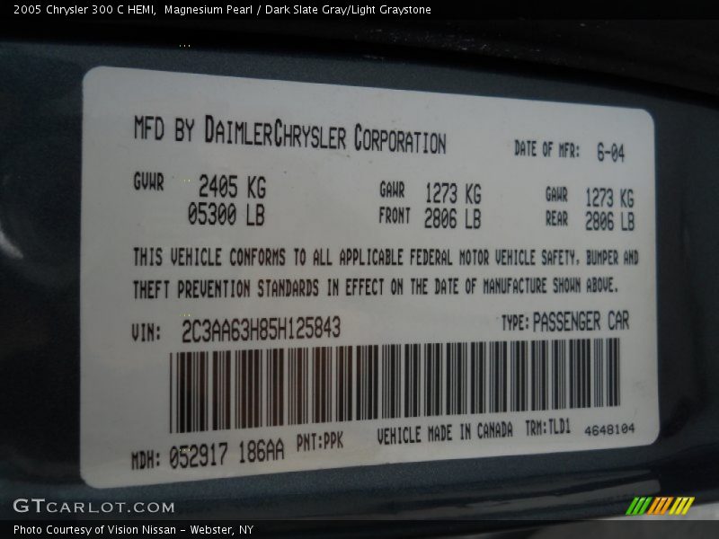 Magnesium Pearl / Dark Slate Gray/Light Graystone 2005 Chrysler 300 C HEMI