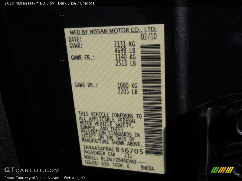 Dark Slate / Charcoal 2010 Nissan Maxima 3.5 SV
