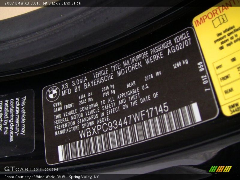 Jet Black / Sand Beige 2007 BMW X3 3.0si