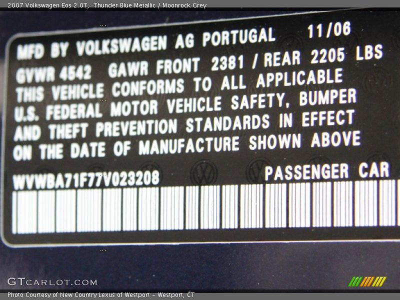 Thunder Blue Metallic / Moonrock Grey 2007 Volkswagen Eos 2.0T