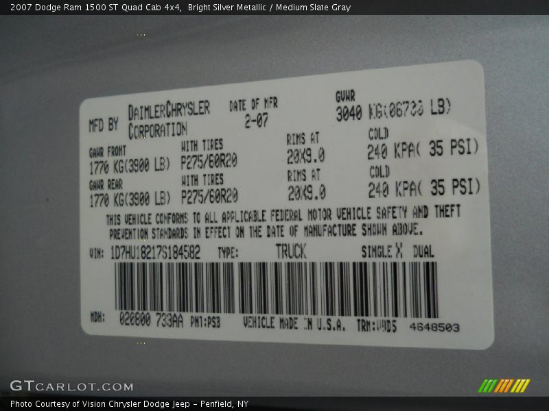 Bright Silver Metallic / Medium Slate Gray 2007 Dodge Ram 1500 ST Quad Cab 4x4