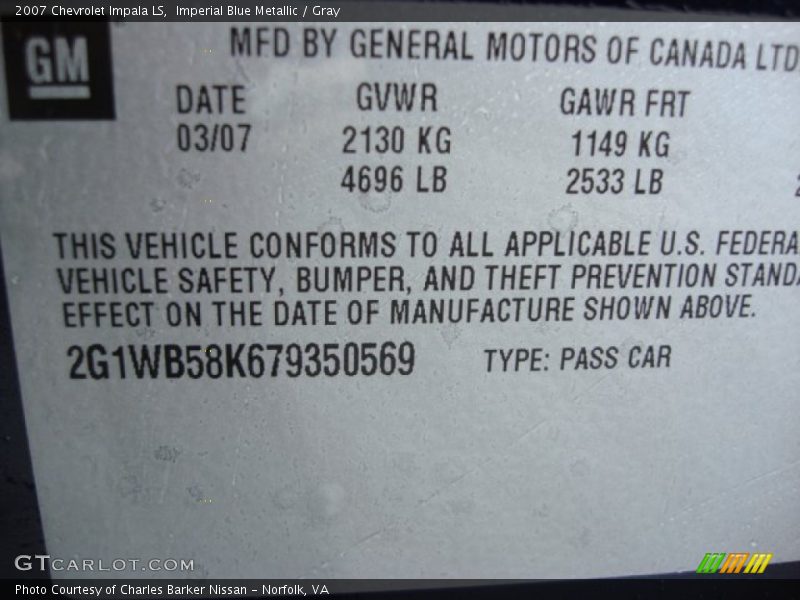 Imperial Blue Metallic / Gray 2007 Chevrolet Impala LS
