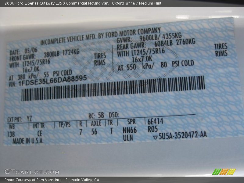 Oxford White / Medium Flint 2006 Ford E Series Cutaway E350 Commercial Moving Van