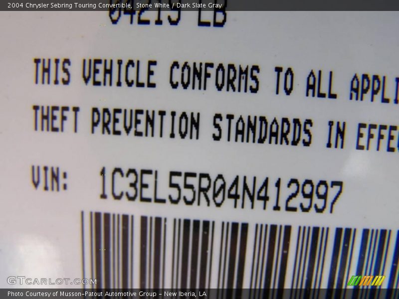 Stone White / Dark Slate Gray 2004 Chrysler Sebring Touring Convertible