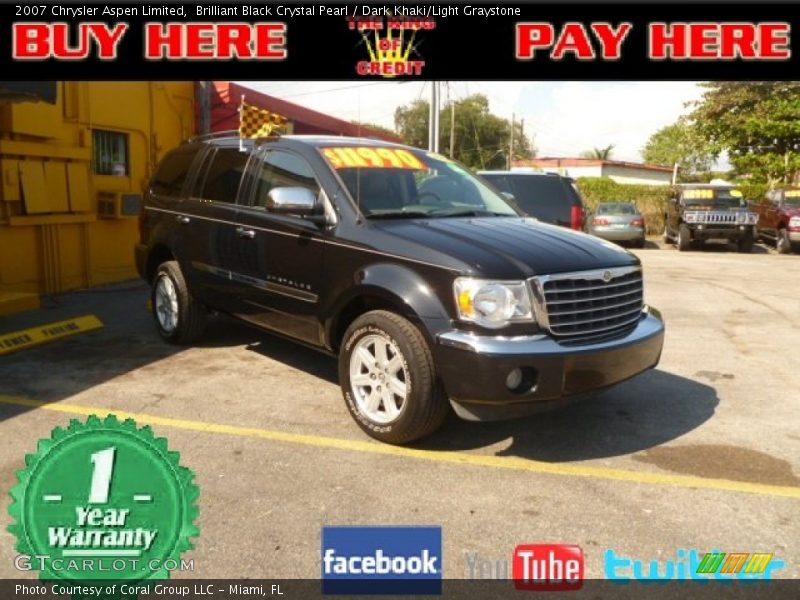 Brilliant Black Crystal Pearl / Dark Khaki/Light Graystone 2007 Chrysler Aspen Limited