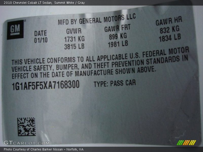 Summit White / Gray 2010 Chevrolet Cobalt LT Sedan
