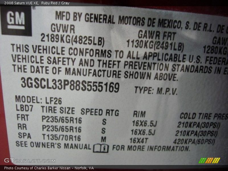 Ruby Red / Gray 2008 Saturn VUE XE