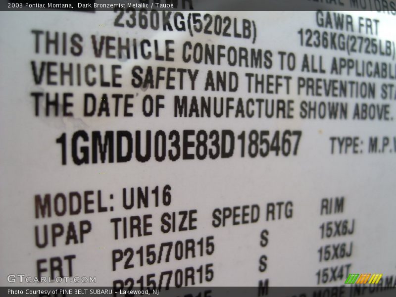 Dark Bronzemist Metallic / Taupe 2003 Pontiac Montana