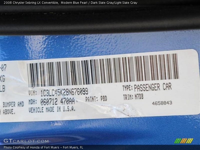 Modern Blue Pearl / Dark Slate Gray/Light Slate Gray 2008 Chrysler Sebring LX Convertible