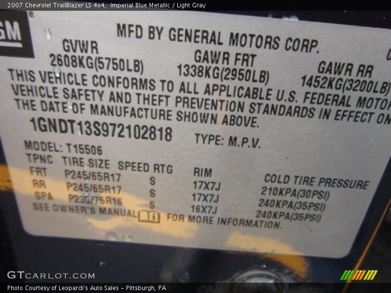 Imperial Blue Metallic / Light Gray 2007 Chevrolet TrailBlazer LS 4x4