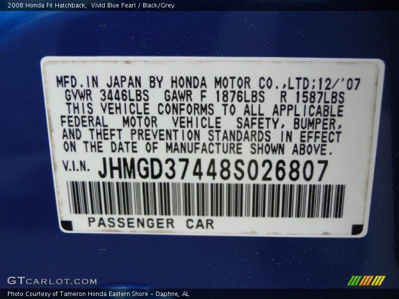 Vivid Blue Pearl / Black/Grey 2008 Honda Fit Hatchback