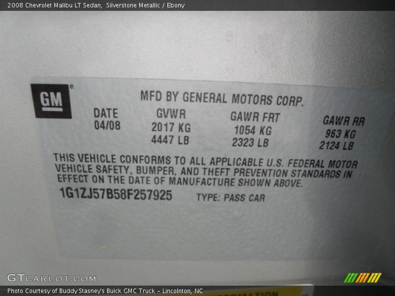 Silverstone Metallic / Ebony 2008 Chevrolet Malibu LT Sedan