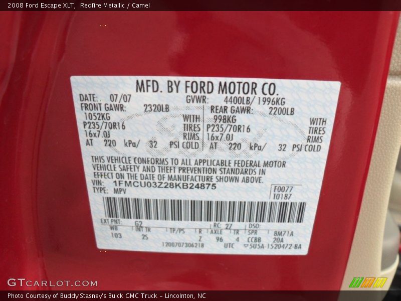Redfire Metallic / Camel 2008 Ford Escape XLT
