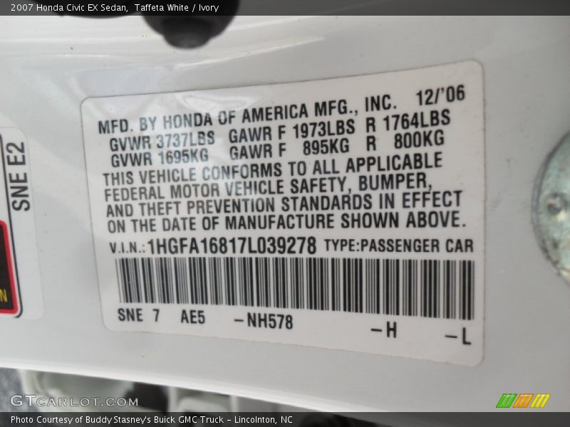 Taffeta White / Ivory 2007 Honda Civic EX Sedan