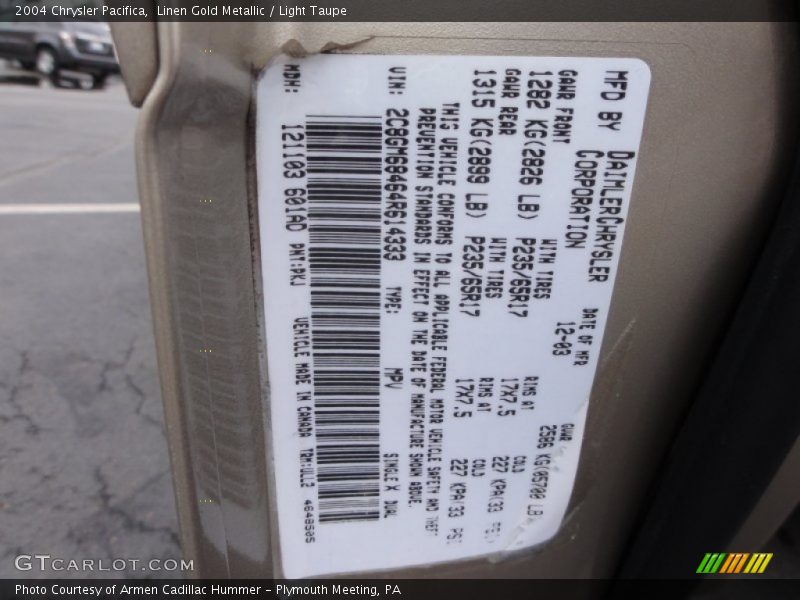 Linen Gold Metallic / Light Taupe 2004 Chrysler Pacifica