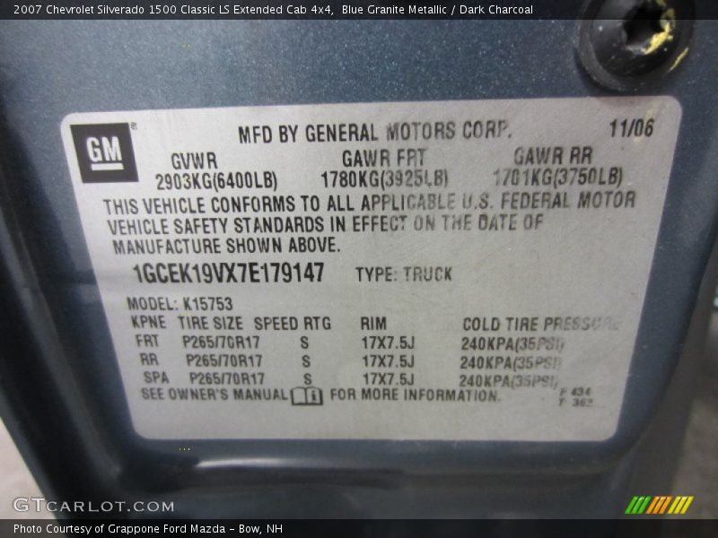Info Tag of 2007 Silverado 1500 Classic LS Extended Cab 4x4
