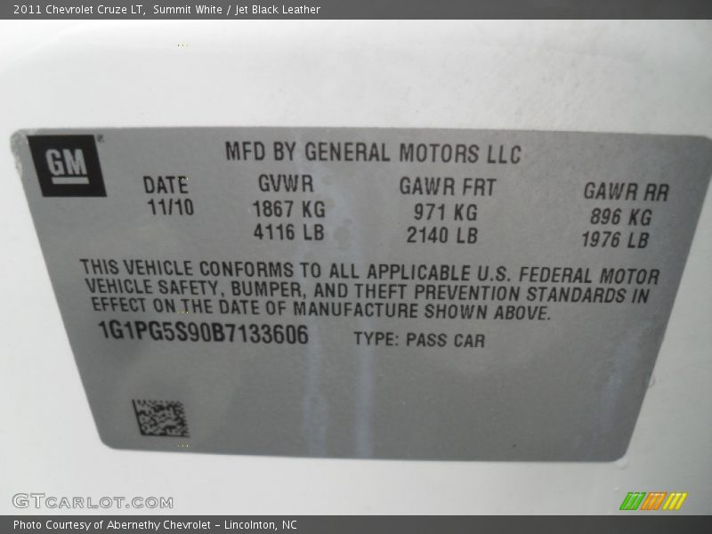 Summit White / Jet Black Leather 2011 Chevrolet Cruze LT