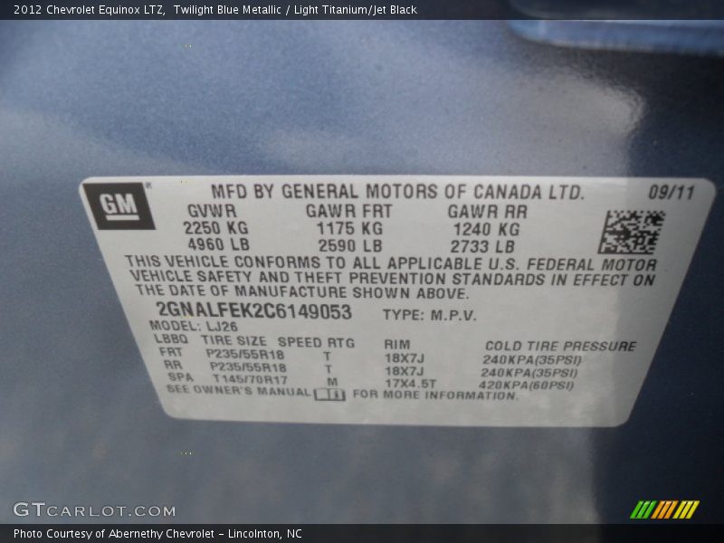 Twilight Blue Metallic / Light Titanium/Jet Black 2012 Chevrolet Equinox LTZ