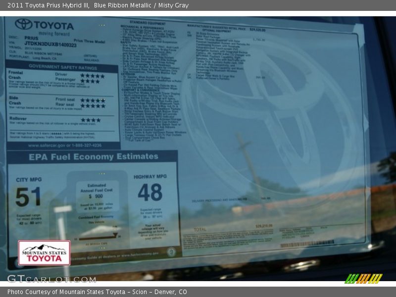 Blue Ribbon Metallic / Misty Gray 2011 Toyota Prius Hybrid III