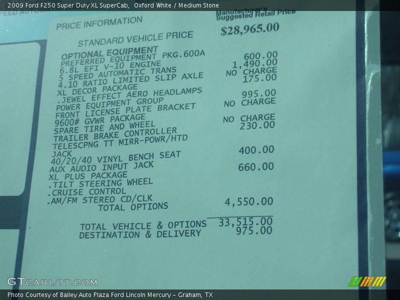 Oxford White / Medium Stone 2009 Ford F250 Super Duty XL SuperCab