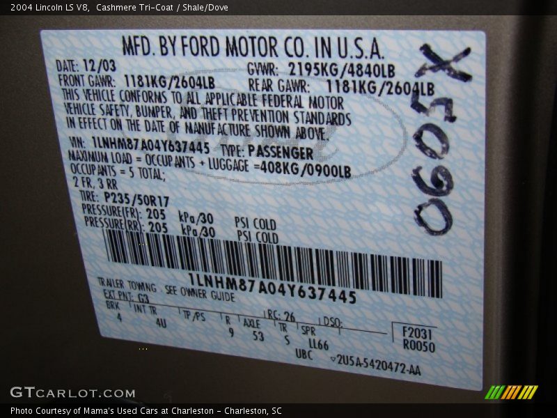 2004 LS V8 Cashmere Tri-Coat Color Code G3