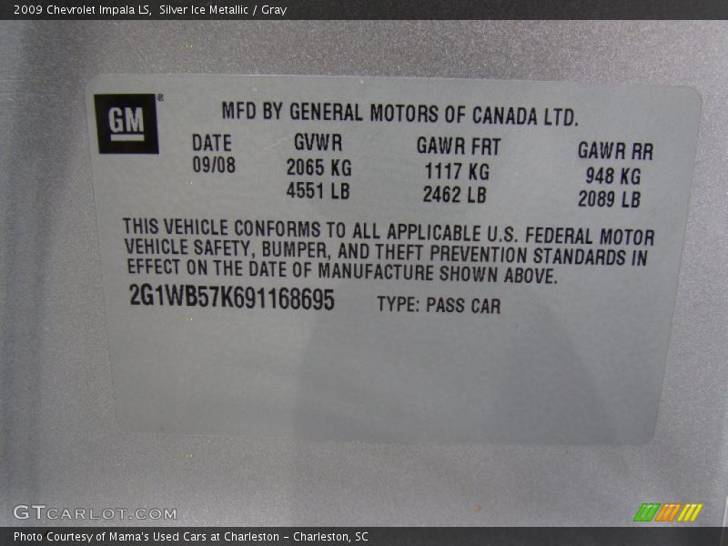 Silver Ice Metallic / Gray 2009 Chevrolet Impala LS