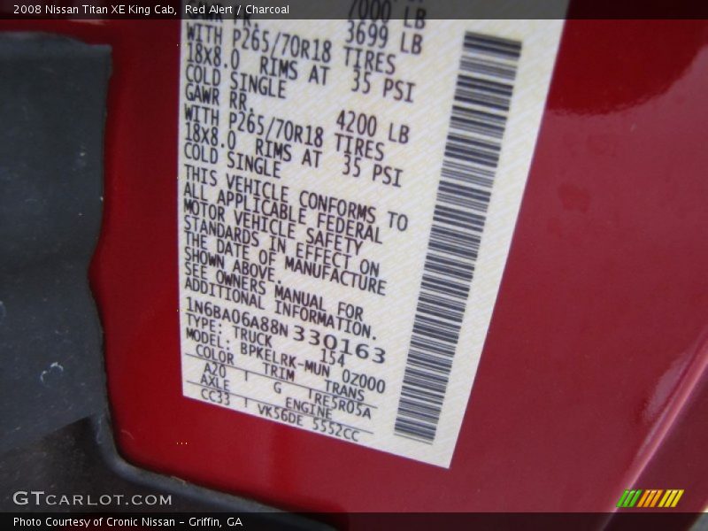Red Alert / Charcoal 2008 Nissan Titan XE King Cab