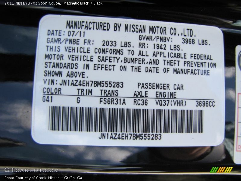2011 370Z Sport Coupe Magnetic Black Color Code G41
