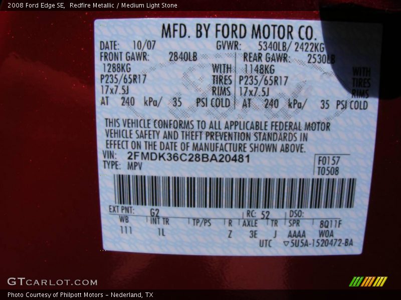 Redfire Metallic / Medium Light Stone 2008 Ford Edge SE