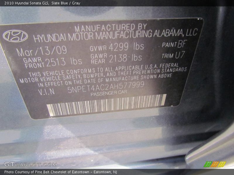 Slate Blue / Gray 2010 Hyundai Sonata GLS