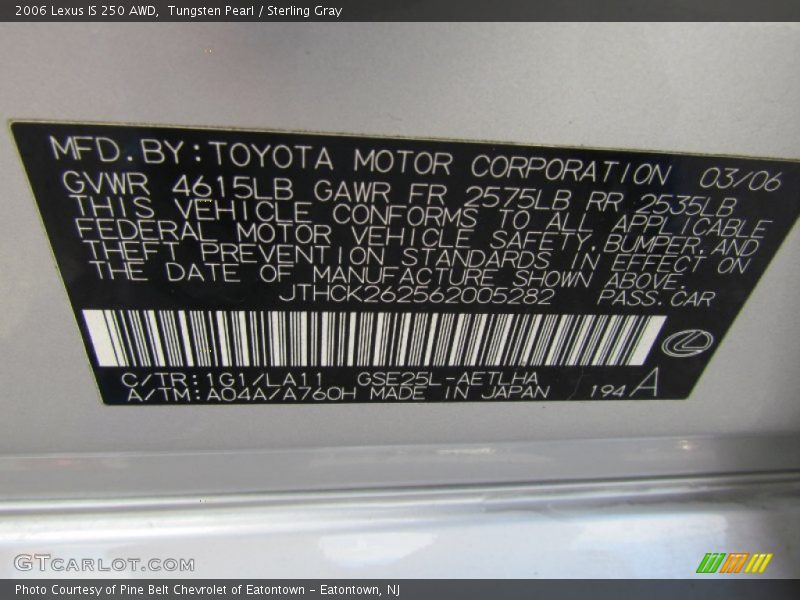 Tungsten Pearl / Sterling Gray 2006 Lexus IS 250 AWD