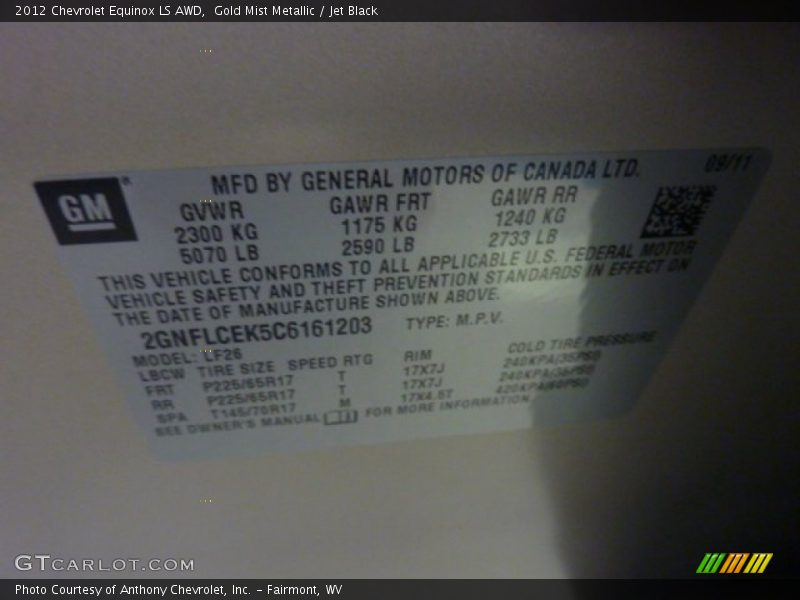 Gold Mist Metallic / Jet Black 2012 Chevrolet Equinox LS AWD
