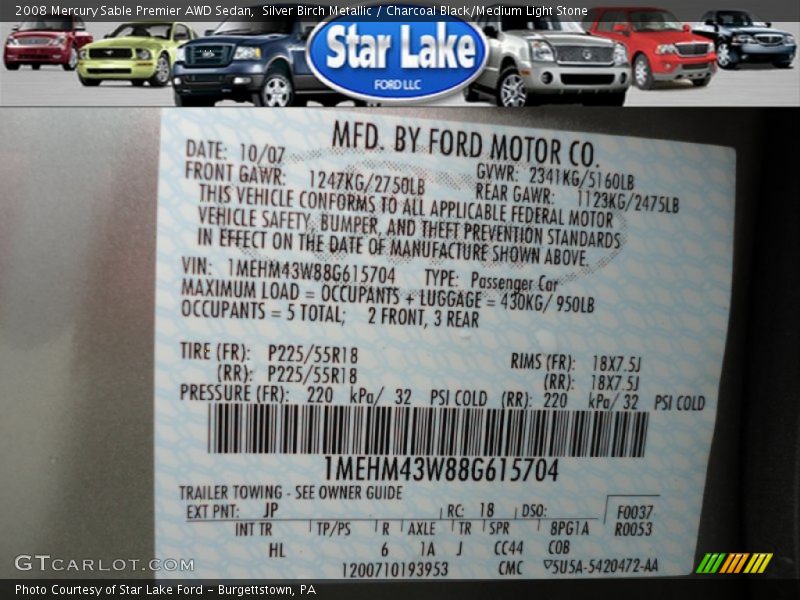 Silver Birch Metallic / Charcoal Black/Medium Light Stone 2008 Mercury Sable Premier AWD Sedan