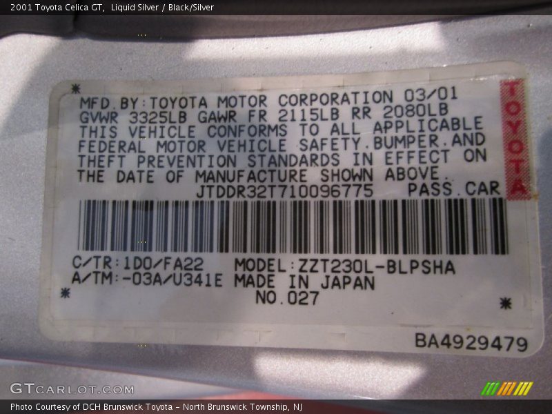 Liquid Silver / Black/Silver 2001 Toyota Celica GT