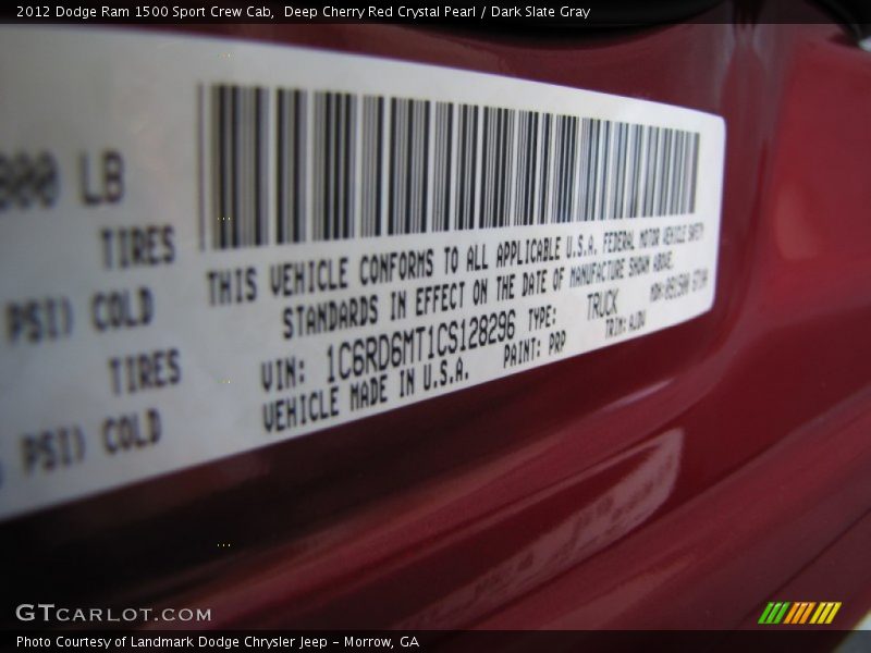 2012 Ram 1500 Sport Crew Cab Deep Cherry Red Crystal Pearl Color Code PRP