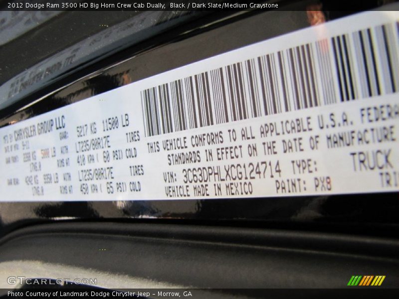 Black / Dark Slate/Medium Graystone 2012 Dodge Ram 3500 HD Big Horn Crew Cab Dually