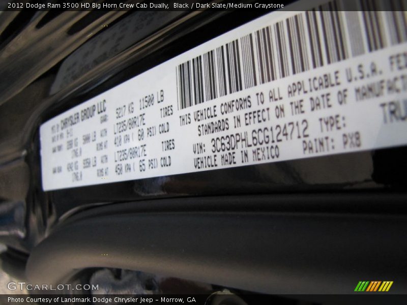 Black / Dark Slate/Medium Graystone 2012 Dodge Ram 3500 HD Big Horn Crew Cab Dually