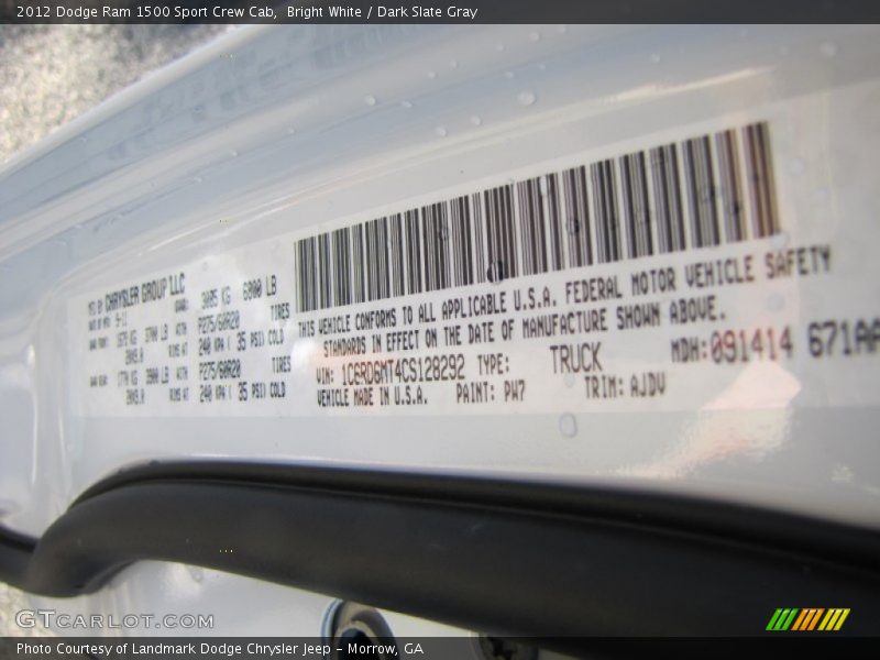 Bright White / Dark Slate Gray 2012 Dodge Ram 1500 Sport Crew Cab