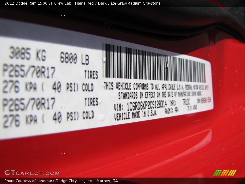 2012 Ram 1500 ST Crew Cab Flame Red Color Code PR4